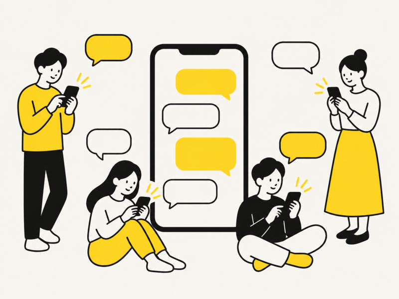 SNSの交流を表すスマホと吹き出し